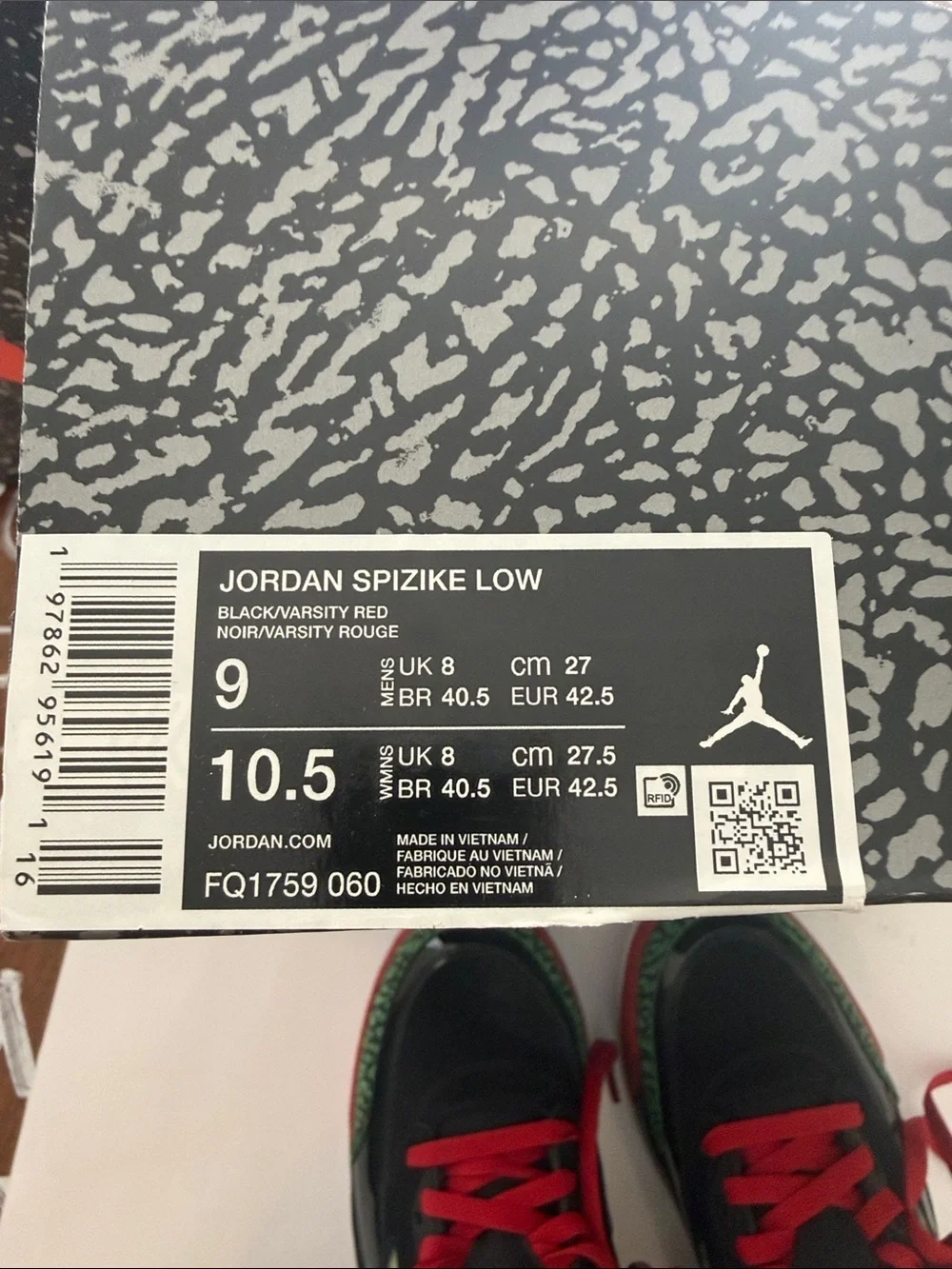 Jordan Spizike Low black varsity red basketball shoes NIB size 9